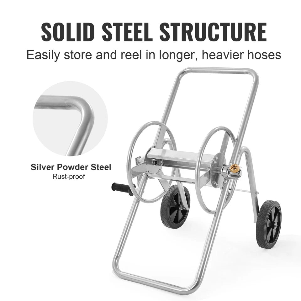 175FT Garden Hose Reel Cart Heavy Duty Steel Water Hose Cart with Wheels