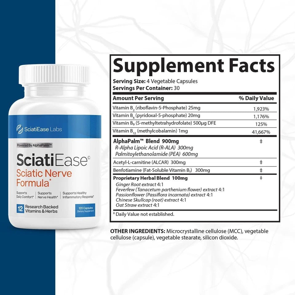 Sciatic Nerve Support Formula with AlphaPalm – 120 Capsules Supplement