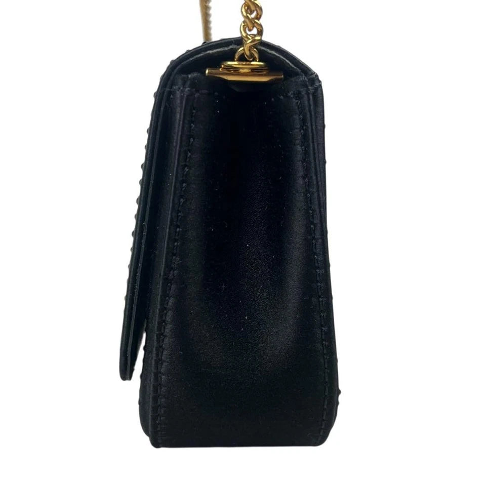 Authentic Versace Black Silk Leather Chain Shoulder Bag Pre-Owned