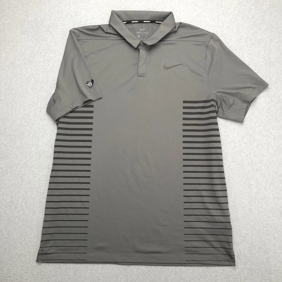 Nike Dri-FIT Men's Large Gray Stripe Golf Polo Performance Stretch Shirt