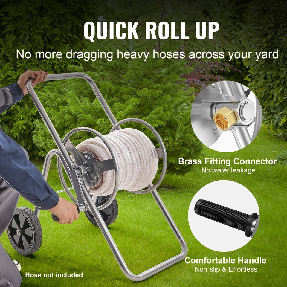 175FT Garden Hose Reel Cart Heavy Duty Steel Water Hose Cart with Wheels