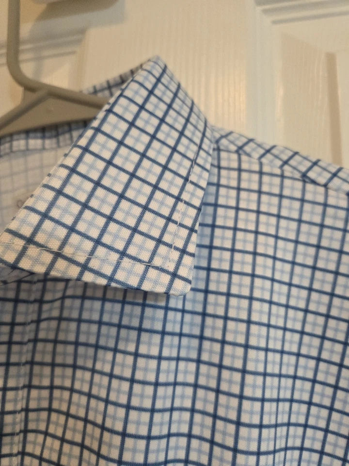 Collars & Co Semi-Spread Collar Polo Blue Tattersall NWT Men's Shirt