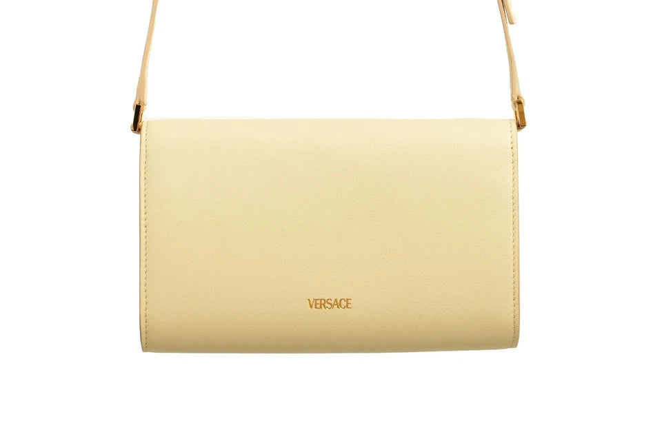 Versace Ivory Leather Gold Medusa Wallet Clutch Shoulder Bag