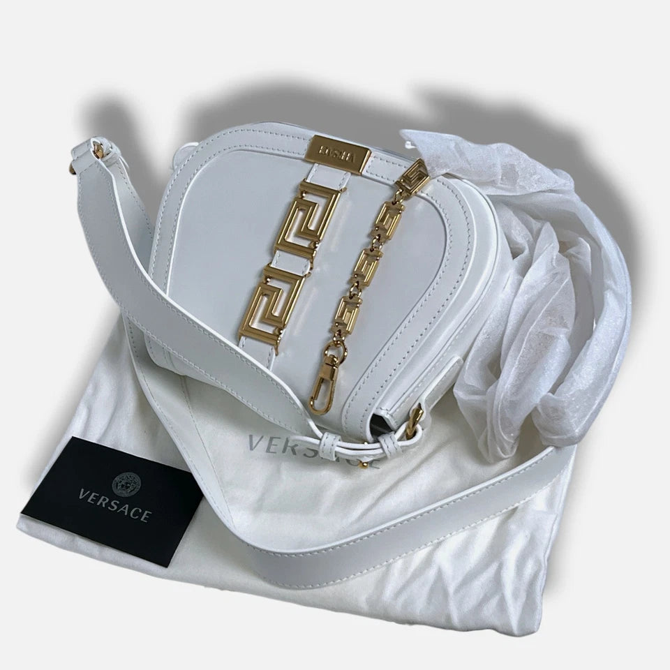 Versace Women's White Greca Goddess Leather Small Shoulder Bag