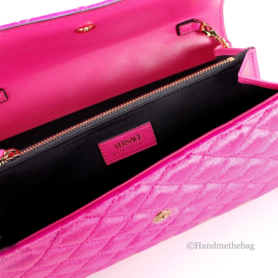 Versace Medusa Fuchsia Quilted Crossbody Clutch Evening Handbag