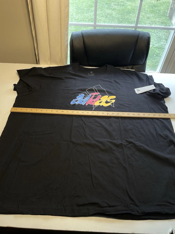 Adidas Illustrated Badge Graphic T-Shirt Black Men's 4XL New
