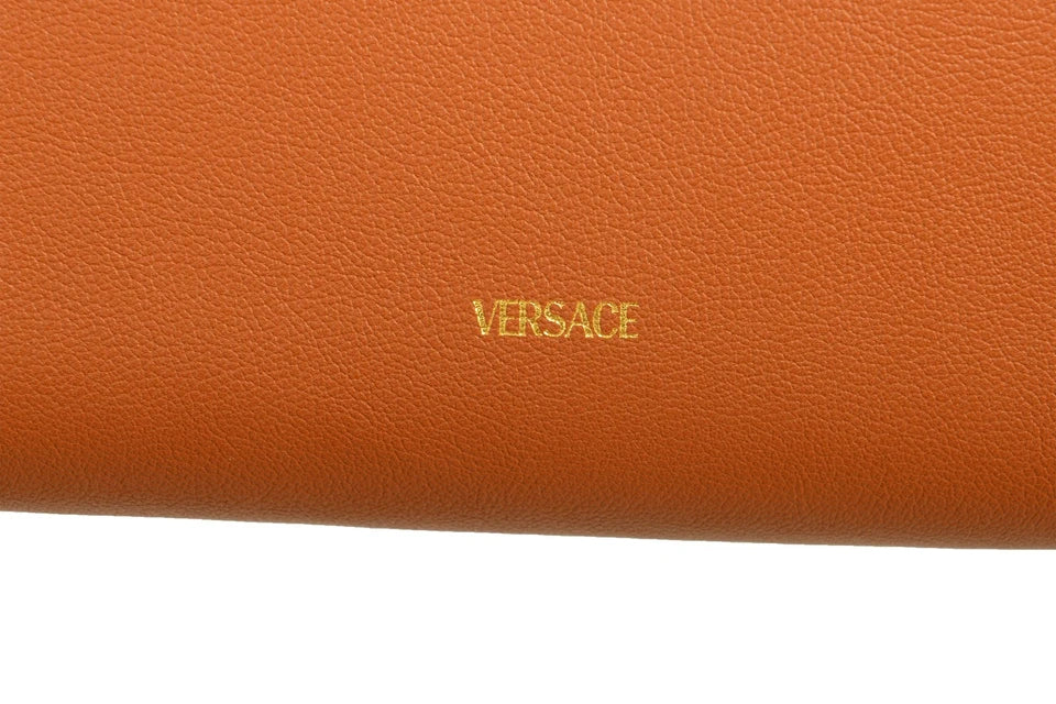 Versace Women's Cognac Grainy Leather Gold Medusa Tote Shoulder Bag