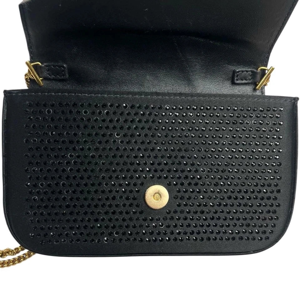 Authentic Versace Black Silk Leather Chain Shoulder Bag Pre-Owned
