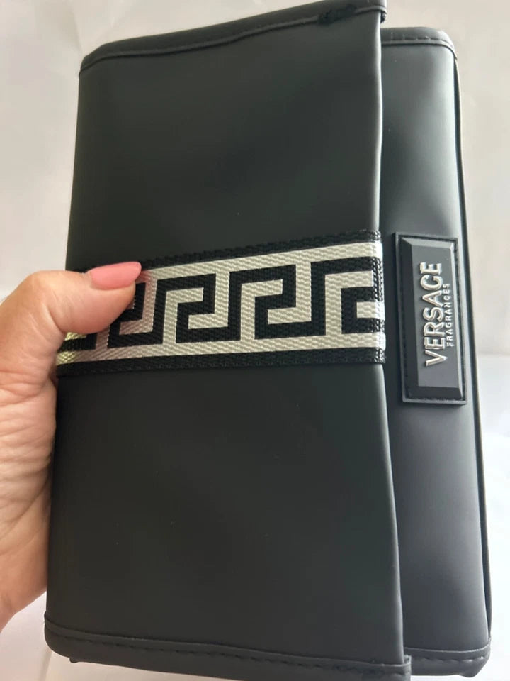 Versace Black Silver Fragrance Pouch Travel Clutch Bag New