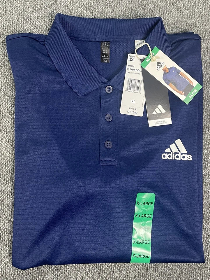 Adidas D2M Polo Shirt Blue White 3-Stripes Men's XL NWT