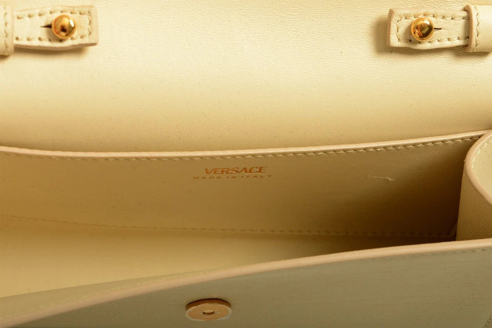 Versace Ivory Leather Gold Medusa Wallet Clutch Shoulder Bag