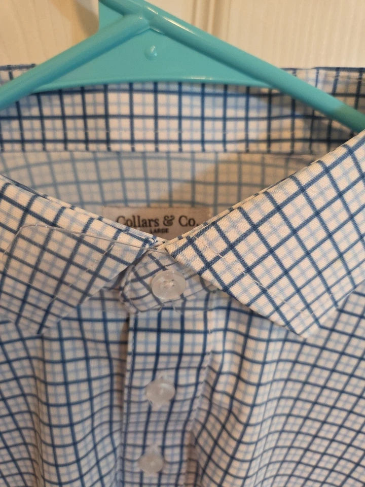 Collars & Co Semi-Spread Collar Polo Blue Tattersall NWT Men's Shirt