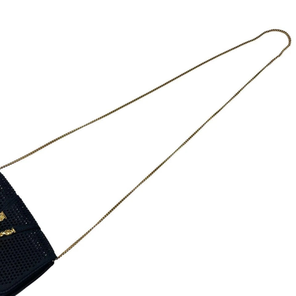 Authentic Versace Black Silk Leather Chain Shoulder Bag Pre-Owned