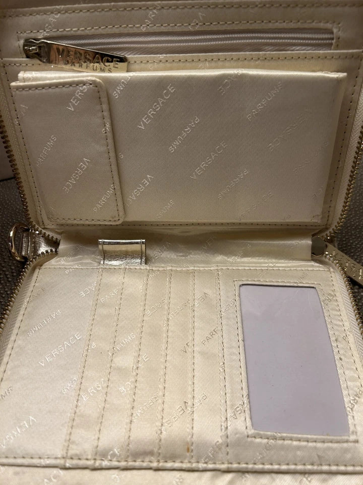 Versace Parfum Zip Around Gold Wallet Clutch Chain Wristlet Bag