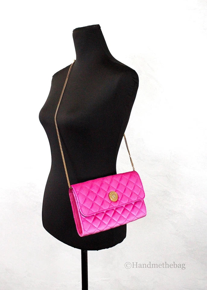 Versace Medusa Fuchsia Quilted Crossbody Clutch Evening Handbag
