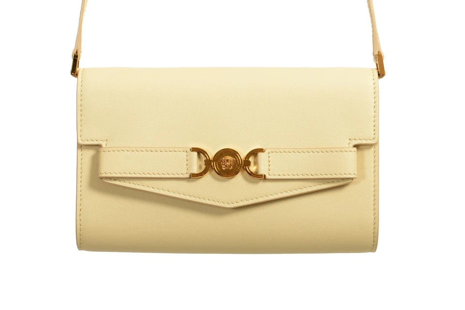 Versace Ivory Leather Gold Medusa Wallet Clutch Shoulder Bag