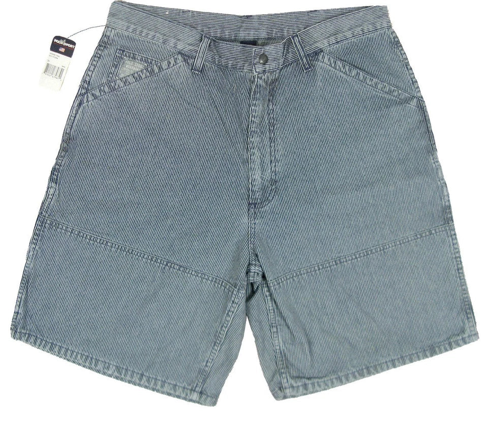 Vintage Polo Sport Ralph Lauren Pinstripe Carpenter Denim Shorts New