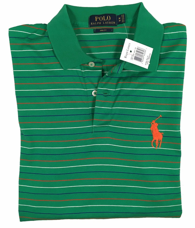 Polo Ralph Lauren Pima Cotton Slim Fit Polo Shirt Red Green White New