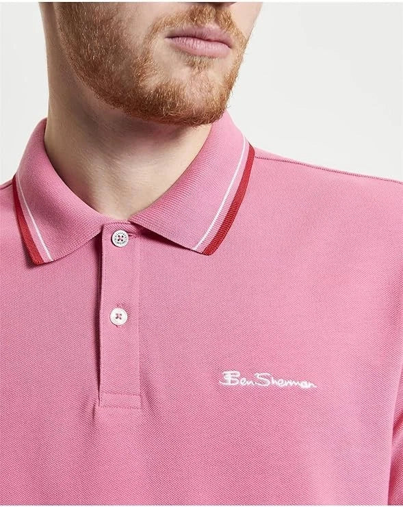 Ben Sherman Signature Polo Shirt Dark Pink Short Sleeve Men's 1012790