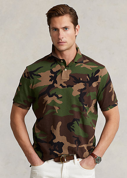 Polo Ralph Lauren Camo Polo Shirt Green Brown Classic Fit Black Pony New