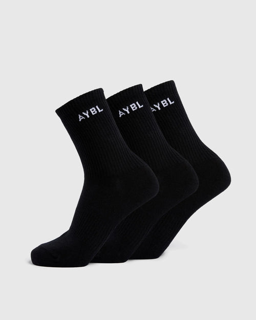 3 Pack Black Socks Soft Cotton Everyday Crew Socks Comfort Fit Durable