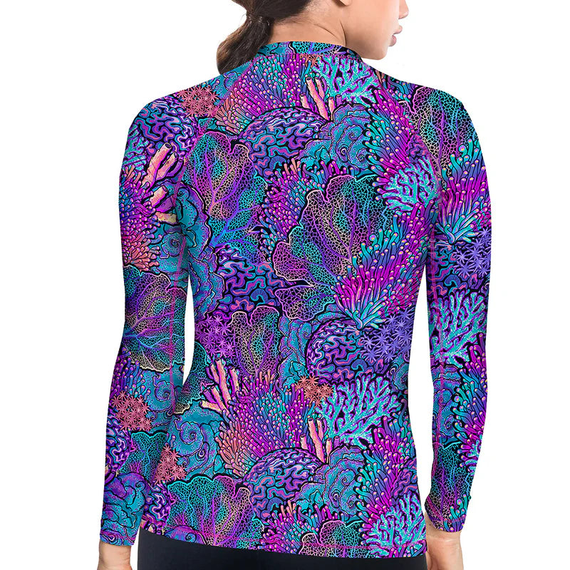 Eco-Friendly Coral Kaleidoscope Contour Rash Guard – Swim Top