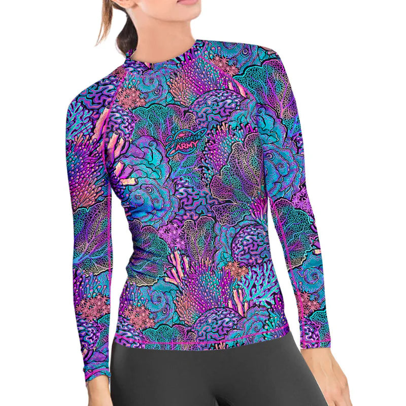 Eco-Friendly Coral Kaleidoscope Contour Rash Guard – Swim Top