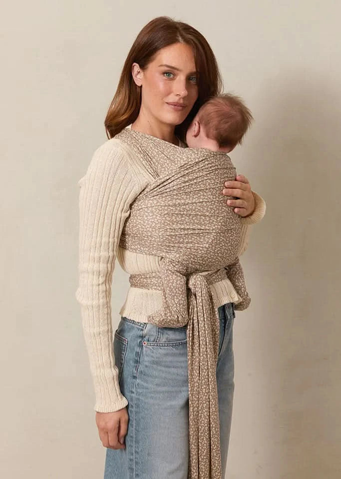 Taupe Floral Baby Wrap Carrier – Soft Breathable Infant Wrap
